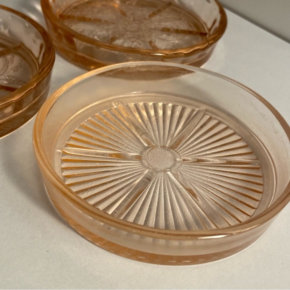 Jeanette Depression Glass Coaster Set Pink Cherry Blossom 3 Coasters Mixed LOT - Picture 5 of 16